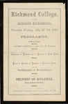 Richmond College. Closing Exercises. Programme - 1869