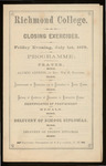 Richmond College. Closing Exercises. Programme - 1870