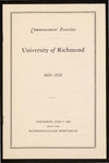 Commencement Exercises University of Richmond Program - 1922