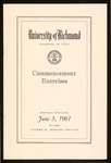 University of Richmond Commencement Exercises Program - 1961