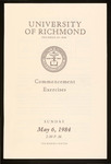 University of Richmond Commencement Exercises Program - 1984