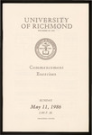 University of Richmond Commencement Exercises Program - 1986