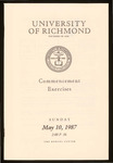 University of Richmond Commencement Exercises Program - 1987