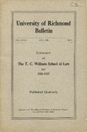 University of Richmond Bulletin: Catalogue of the T.C. Williams School of Law for 1926-1927