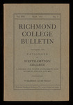 Richmond College Bulletin Containing the Catalogue of Westhampton College